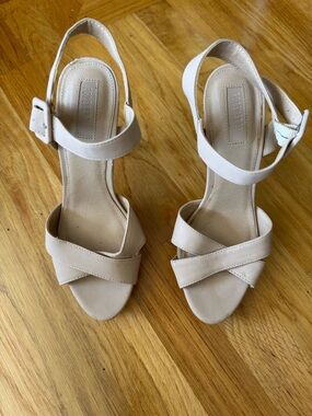 Forever 21 Beige Cross-Strap Heels, 5 inches